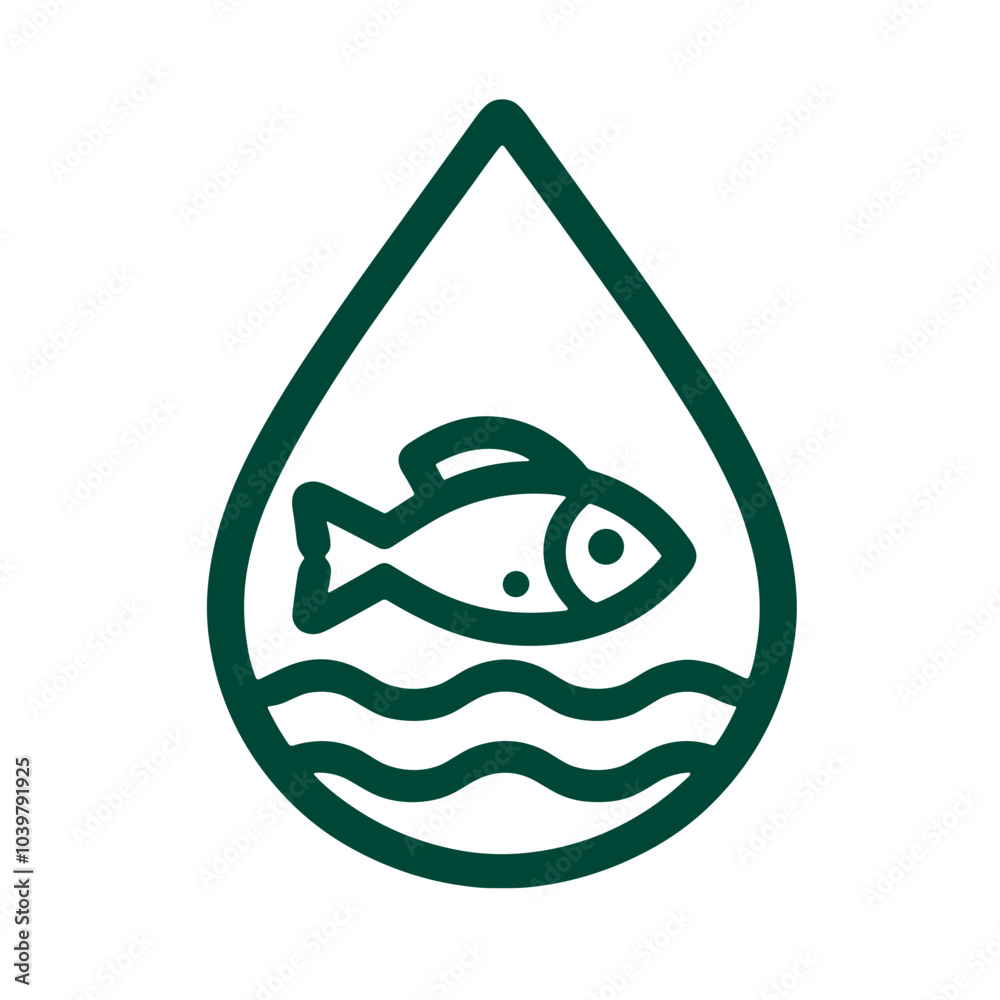 A green drop of water with a fish icon, a symbol of water conservation and environmental care, PNG A green drop of water with a fish icon, a symbol of water conservation and environmental care, PNG