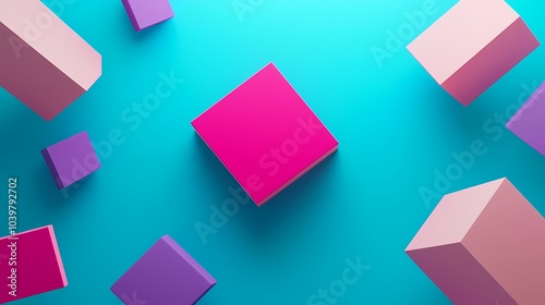 Free Download The image contains a blue background with pink, purple, and red boxes of various shapes and sizes scattered across it. - GFXLoad