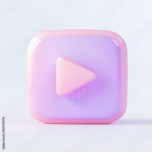 3D pink play button icon on pastel background