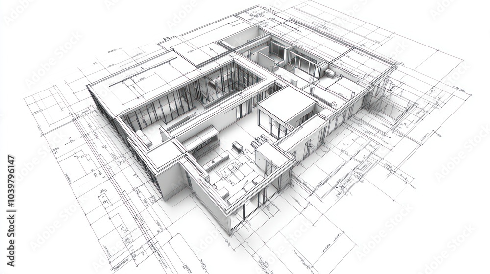 Architectural blueprint of a modern building design. Architectural blueprint of a modern building design.