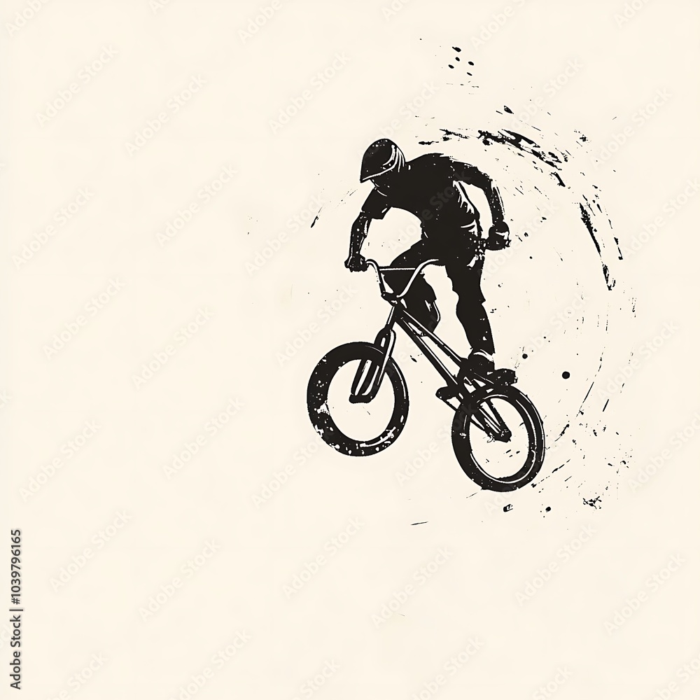 Fototapeta premium Silhouette of a BMX rider mid-air with a grunge background.