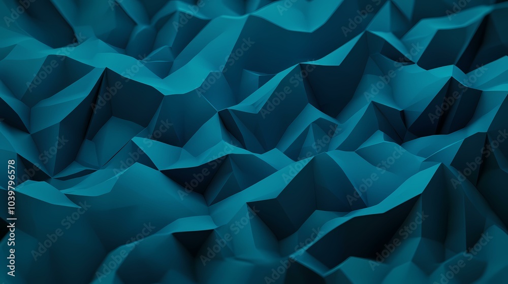 A dark blue, textured, geometric pattern resembles a mountain range.