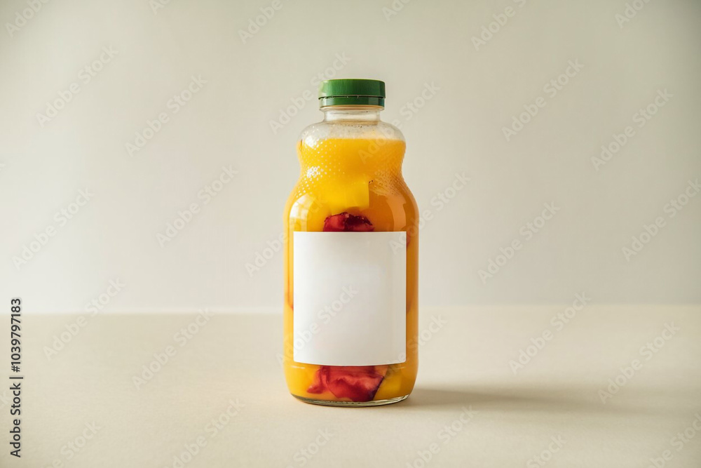 Organic orange juice jam syrup drink glossy bottle jar blank white label mockup Organic orange juice jam syrup drink glossy bottle jar blank white label mockup