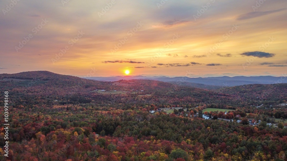 Obraz premium Sunset Over Autumn Forest