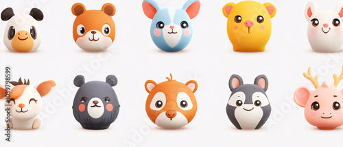 Adorable 3D Cartoon Animal Icons for Design Projects