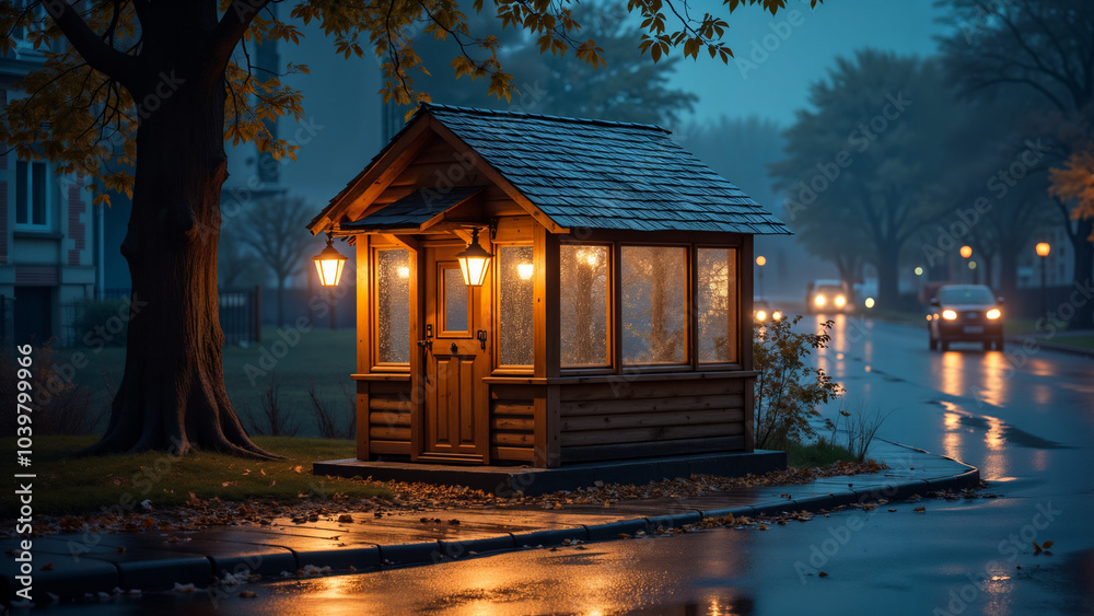 A Dreamlike Mirrored Cabin Reflecting a Lively Street Corner Capturing the Essence of Everyday Wonder A Dreamlike Mirrored Cabin Reflecting a Lively Street Corner Capturing the Essence of Everyday Wonder