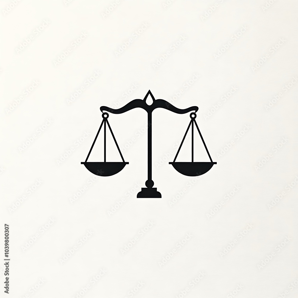 Simple black and white illustration of a scale of justice. Simple black and white illustration of a scale of justice.