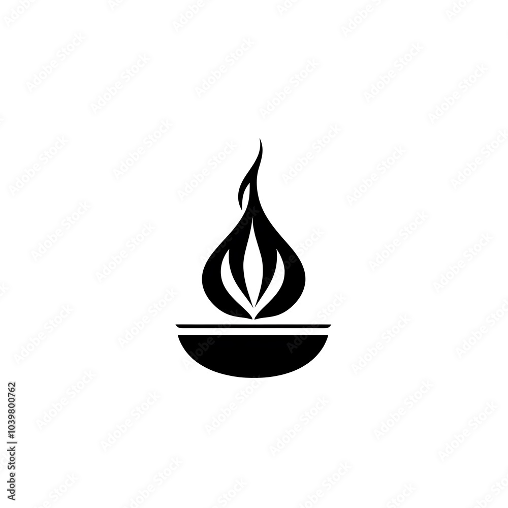 Simple black and white silhouette of a flame in a bowl. Simple black and white silhouette of a flame in a bowl.