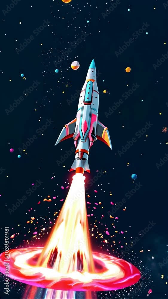 Fusée colorée en plein lancement dans l'espace

