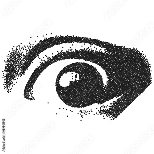 Eye collage element with a vintage dot photocopy effect. Retro vector illustration.