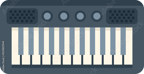 Modern synthesizer keyboard is isolated on white background, showing the concept of musical instruments