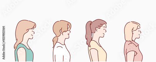 woman face side view. Hand drawn style vector design illustrations.