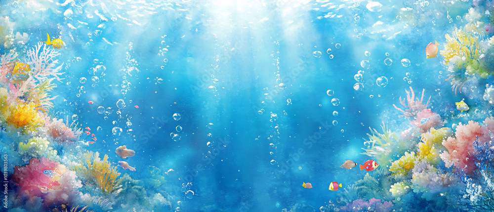 Fototapeta premium Vibrant Underwater Scene with Colorful Coral Reefs and Fish