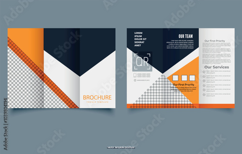 Construction and renovation creative trifold brochure template design.. Vector illustration.