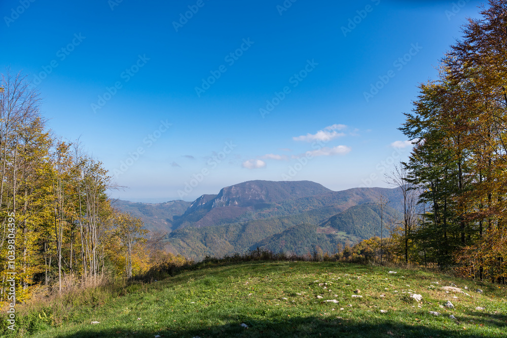 Obraz premium Nature and viewpoints of the mountain Bobija in Western Serbia, near the town of Valjevo. A nature reserve with hiking trails, landscape and a natural background.