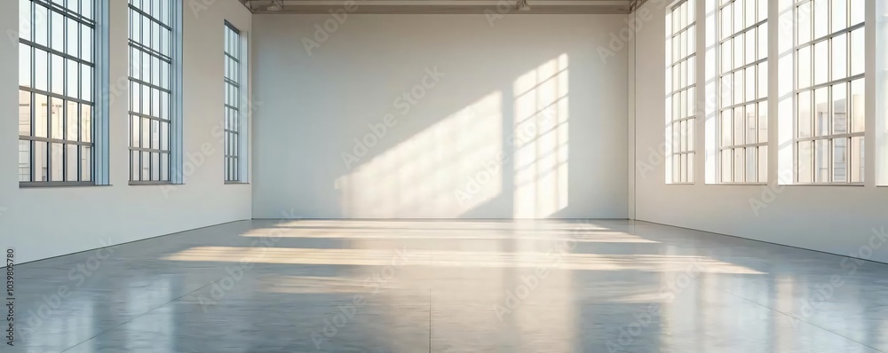 Bright, empty room with large windows and polished floors, ideal for creative projects or photography. Bright, empty room with large windows and polished floors, ideal for creative projects or photography.