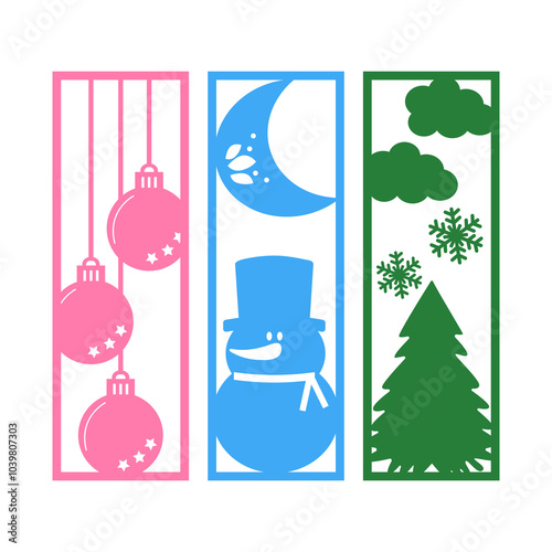 Christmas vertical sign. Vector illustration. Set