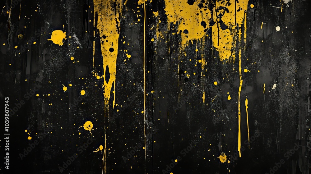 Grunge yellow brush strokes on black background