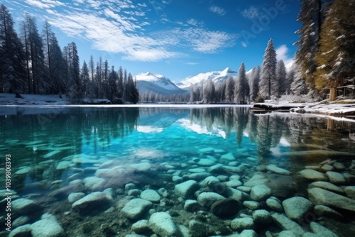 Crystal clear lake landscape panoramic. photo