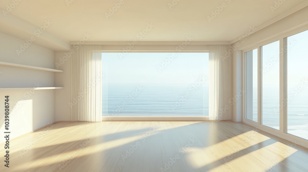Fototapeta premium Bright Minimalist Room with Ocean View