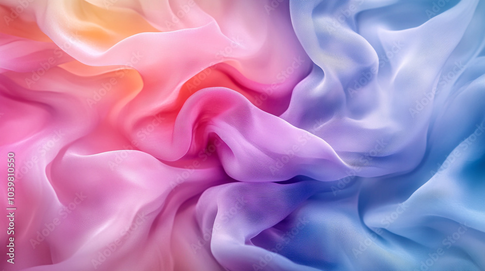 Fototapeta premium Swirling pastel fabric blends in soft pink, purple, and blue waves for a calming visual experience
