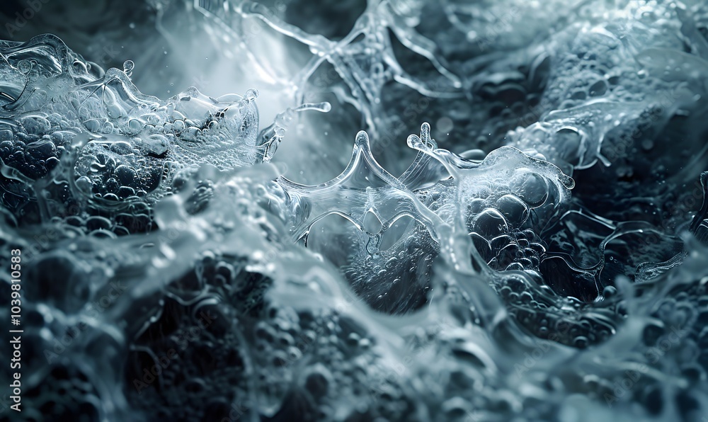 Bubbling water in motion close-up. Dynamic, high-contrast image with sparkling foam and vibrant waves, conveying the freshness and power of flowing water. Bubbling water in motion close-up. Dynamic, high-contrast image with sparkling foam and vibrant waves, conveying the freshness and power of flowing water.