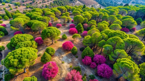 Aerial View of Stone Pine Blossoms in Migdal HaEmek, Northern Israel - Nature's Beauty Unveiled photo