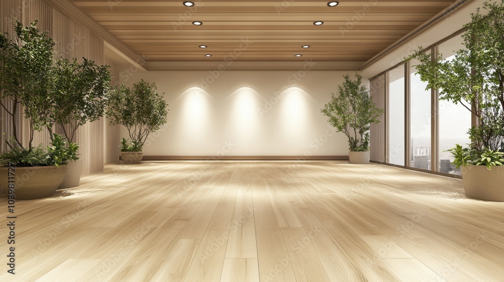 Obraz premium Bright and Spacious Empty Interior with Plants