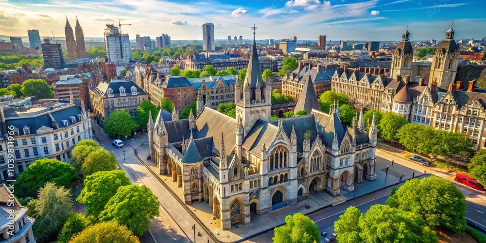 Fototapeta premium Aerial View of the Royal Courts of Justice in London, Majestic Architecture and Historical Landmarks