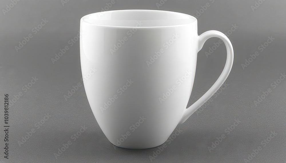 Simple white ceramic mug on a gray background, perfect for coffee or tea Simple white ceramic mug on a gray background, perfect for coffee or tea