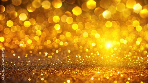 Bright Yellow Glitter Bokeh Background for Abstract Design, Sparkling Lights, Defocused Texture, Wide Screen Wallpaper, Panoramic Header, Copy Space for Creative Projects