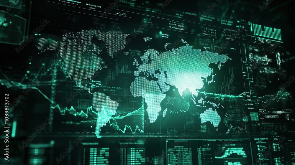 Digital World Map with Data Visualization Elements Digital World Map with Data Visualization Elements
