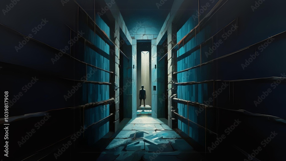 A mystery man at the end of door, mental health awareness concept A mystery man at the end of door, mental health awareness concept