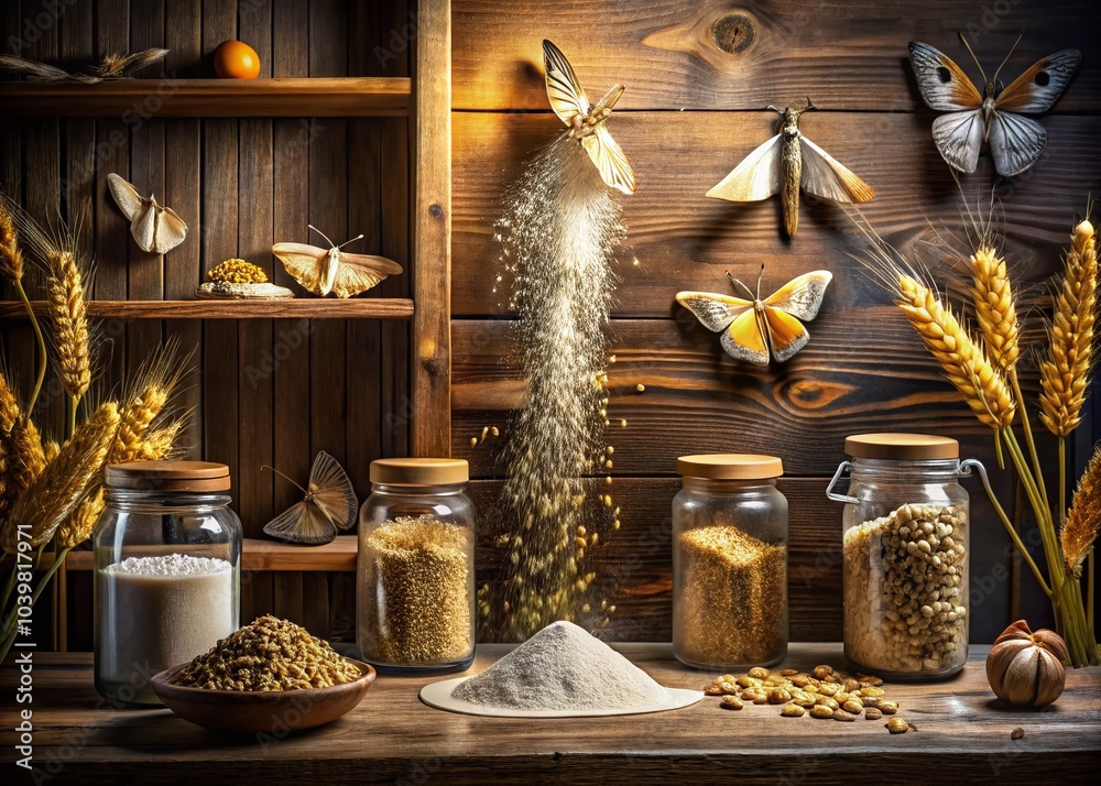Fototapeta premium Architectural Photography of Flour Moth Habitat: Exploring the Pantry Moth Ephestia kuehniella in Urban Settings