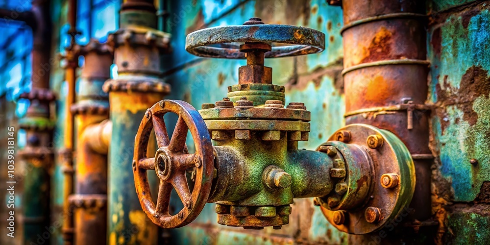 Architectural Photography of Rusty Tap Gate Valve in Industrial Setting Architectural Photography of Rusty Tap Gate Valve in Industrial Setting