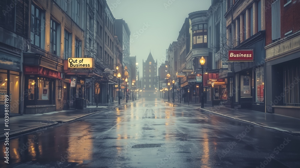 Desaturated Cityscape with Closed Businesses Desaturated Cityscape with Closed Businesses
