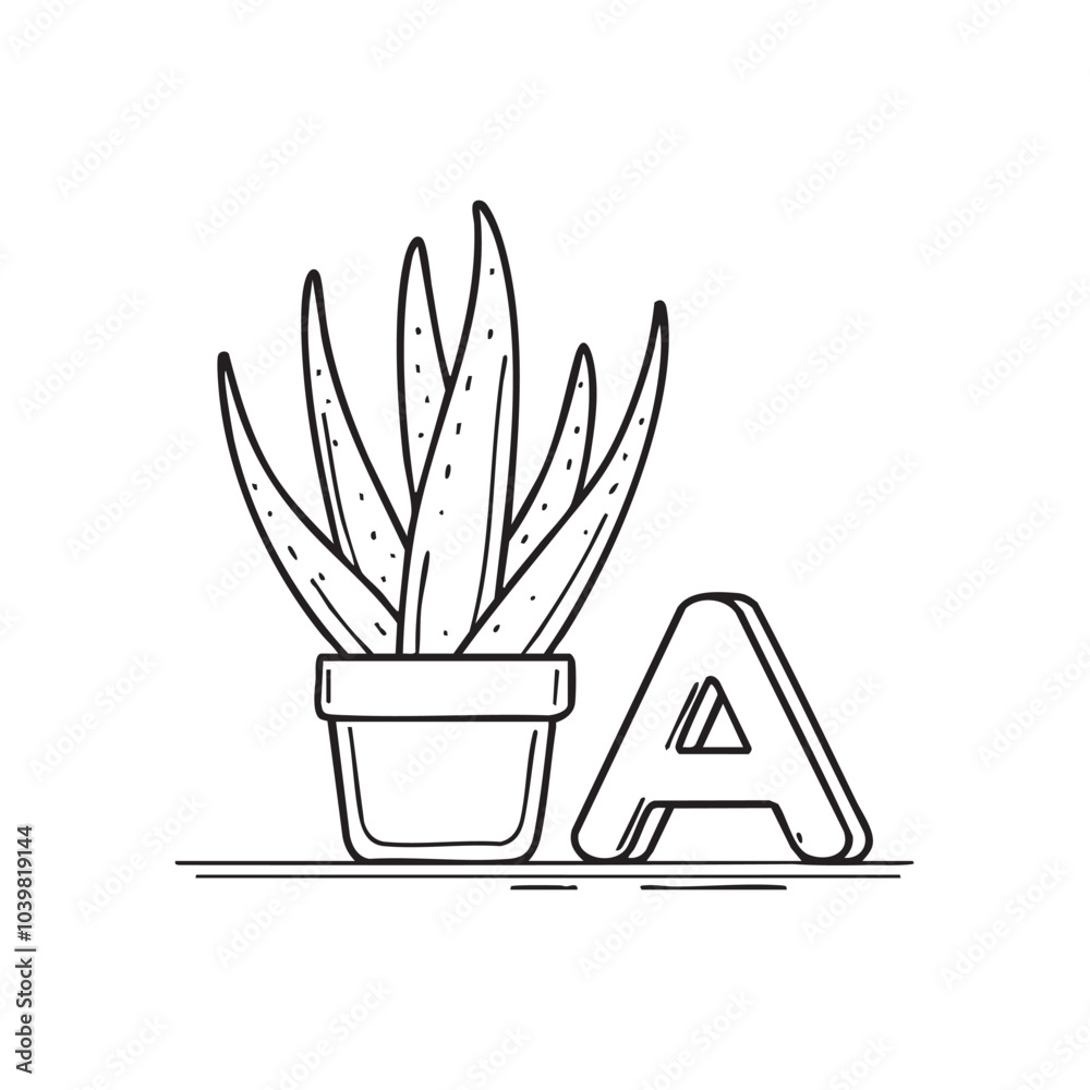 Illustration of the Letter A Beside an Aloe Vera Plant Illustration of the Letter A Beside an Aloe Vera Plant