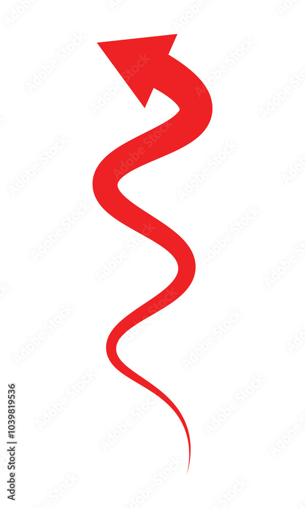 Bright red, arrow curving upwards on a white background. Eps 10. Bright red, arrow curving upwards on a white background. Eps 10.
