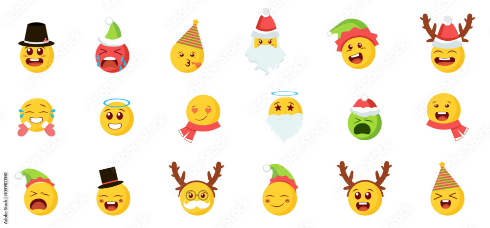 Obraz premium Christmas funny smile emotions in a flat design