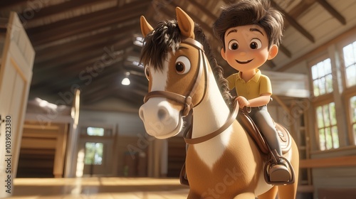 Boy on horse - Comic animated