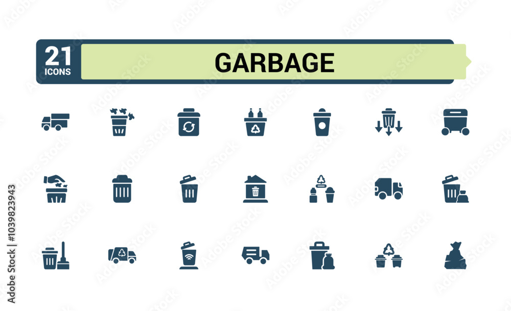 Garbage filled icons set. Including trash bin, compost, landfill, recycling, waste management, litter and more. Minimal solid icon collection. Garbage filled icons set. Including trash bin, compost, landfill, recycling, waste management, litter and more. Minimal solid icon collection.