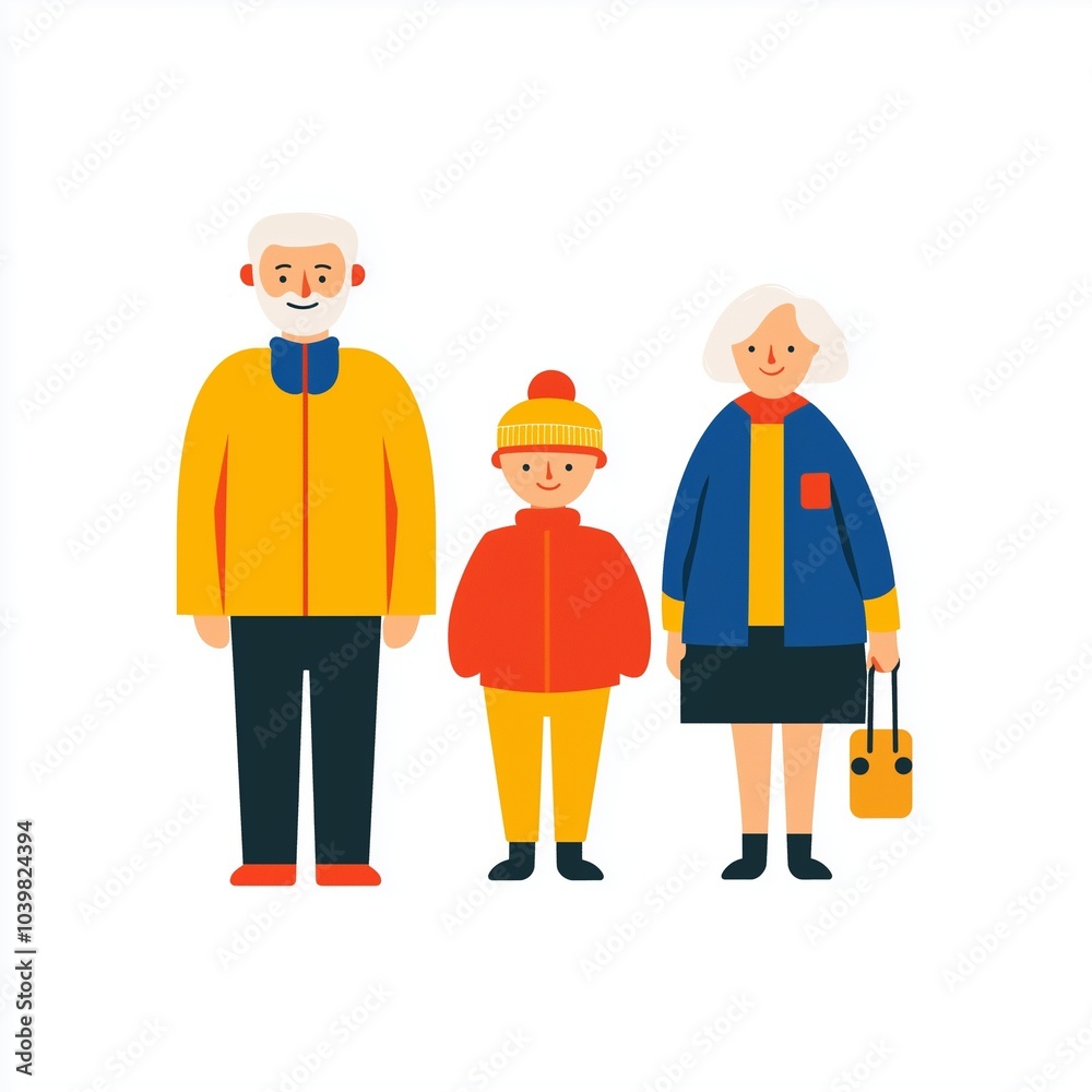 A simple illustration featuring an adult, a child, and an elderly person, symbolizing different stages of life and generational connections A simple illustration featuring an adult, a child, and an elderly person, symbolizing different stages of life and generational connections