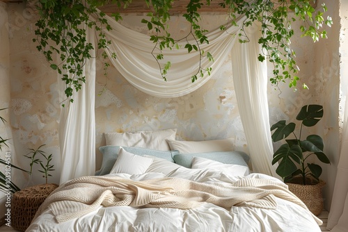 A bed that has a canopy over it