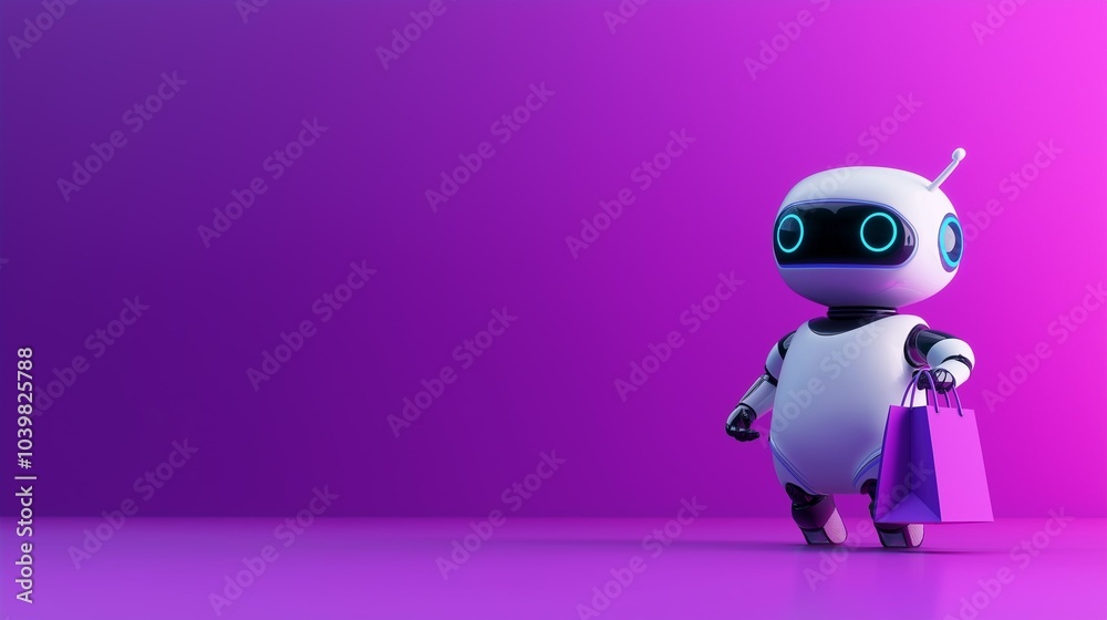 Works in neon light holding a gift bag on a dark background with copy space. The concept of Cyber Monday. Works in neon light holding a gift bag on a dark background with copy space. The concept of Cyber Monday.