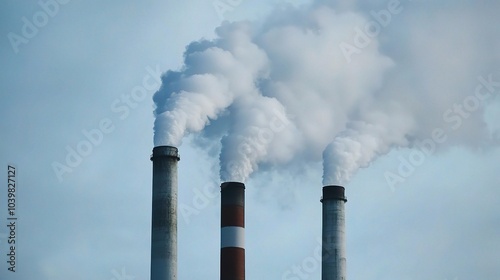 Smokestacks Emitting White Smoke in Blue Sky