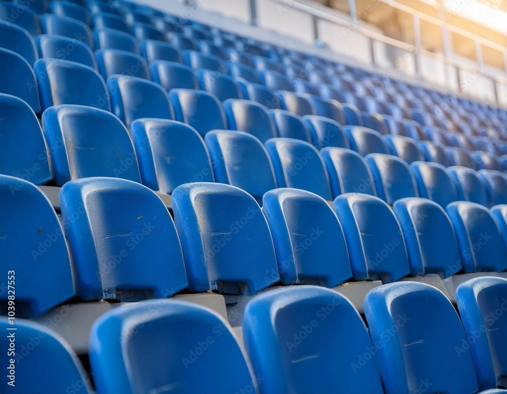 Fototapeta premium Stadium seats, capturing sports venue, seating arrangement, and event atmosphere.