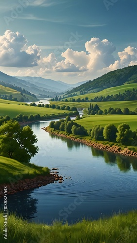 landscape with lake and mountains