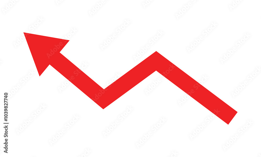 Red up arrow graph showing rising trend, boosting of business result, investment profit growing symbol Red up arrow graph showing rising trend, boosting of business result, investment profit growing symbol