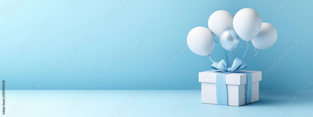 A gift box, a present and a bunch of balloons on a black background with space to copy. The concept of a sale poster. Surprise. Congratulations on the holiday A gift box, a present and a bunch of balloons on a black background with space to copy. The concept of a sale poster. Surprise. Congratulations on the holiday