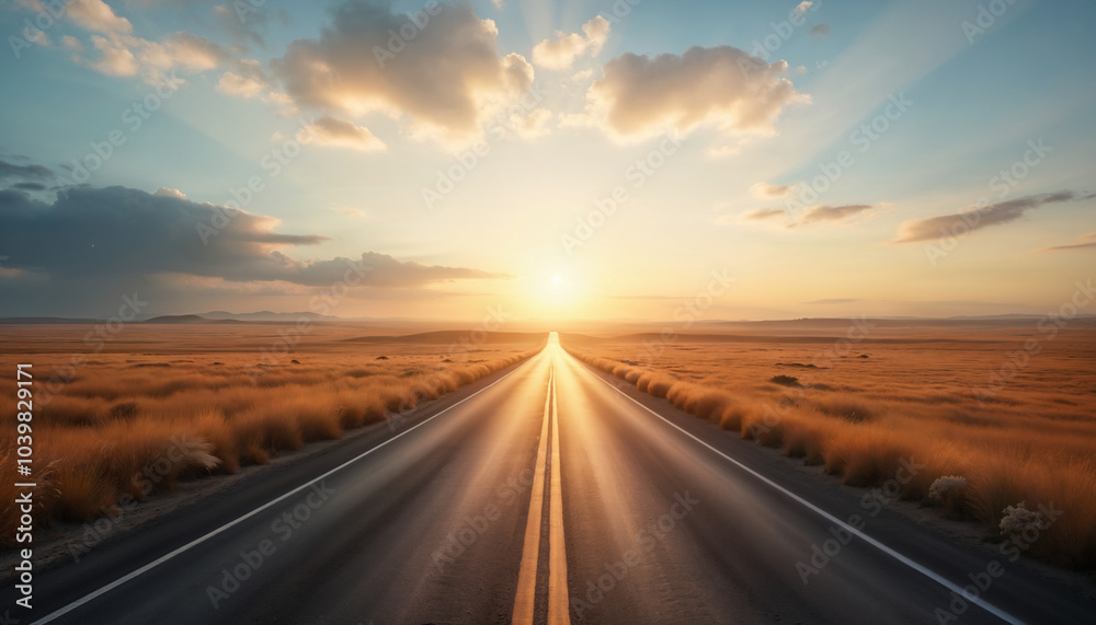 Scenic road leading to a beautiful sunset Scenic road leading to a beautiful sunset